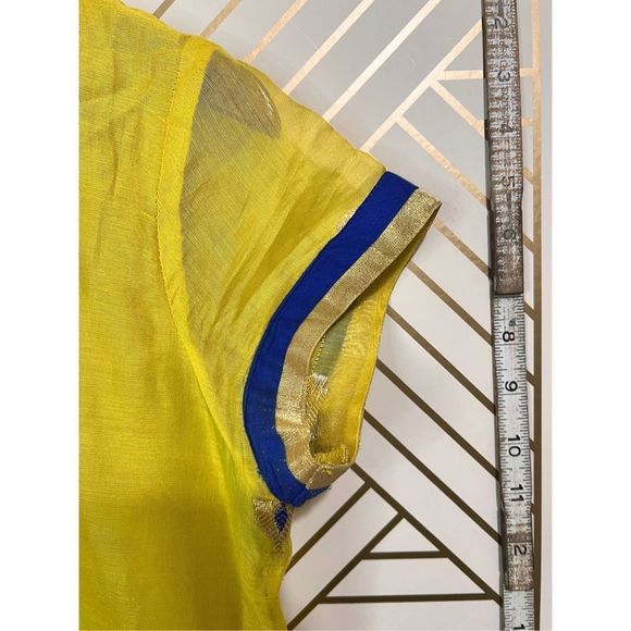 BIBA Women's Short Sleeve Round Neck Long Dress Yellow Blue Sari India Size 36 - Picture 7 of 10